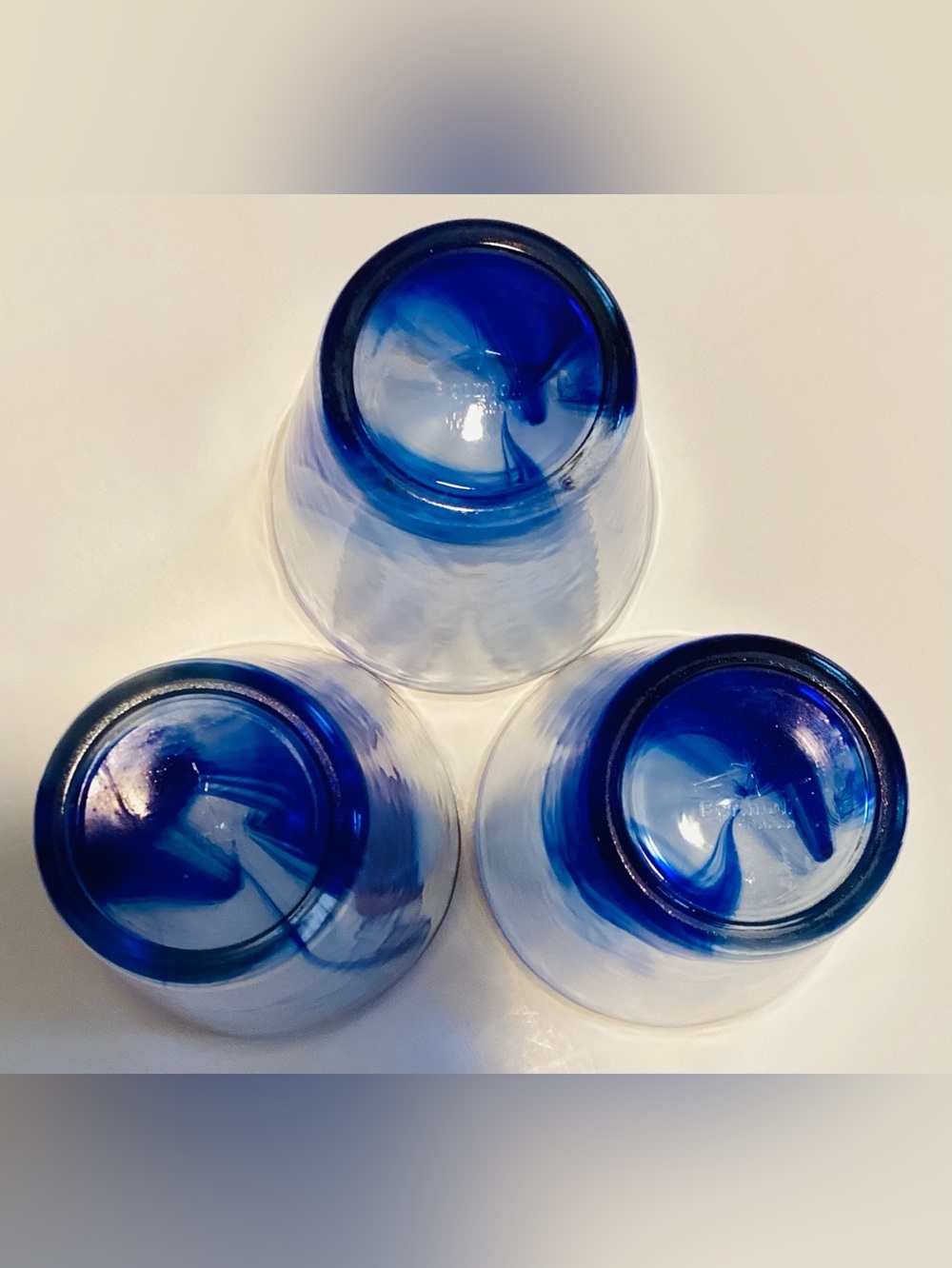 3 Bormioli Rocco Murano Cobalt Blue Swirl Glasses Italy Organic 4.25” Tall - Picture 5 of 8